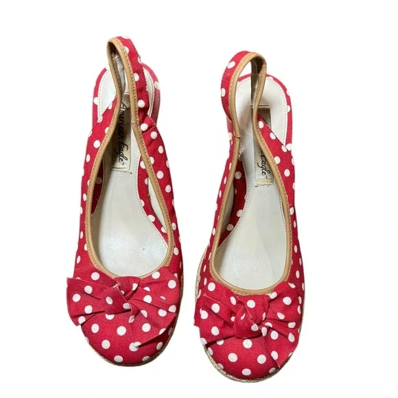 Vintage Red Polka Dot Slingback Wedge Heels Size 8.5 Retro Pinup Parisian Chic - Picture 4 of 12